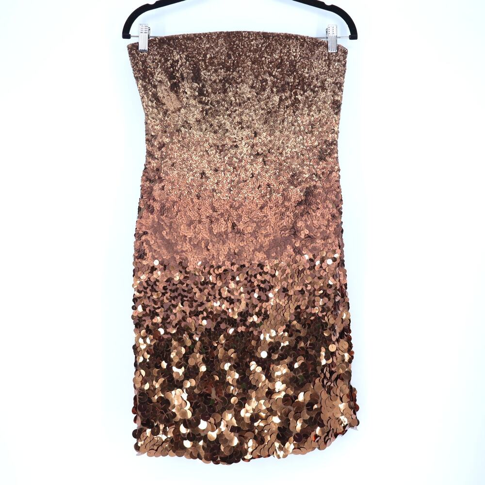 KAUFMANFRANCO Graduated Bronze Sequin Dress Silk Strapless Mini Women's 6/42